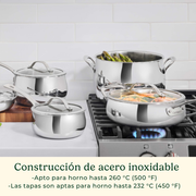 Juego de Batería de Cocina PureClad™ de Acero Inoxidable de 12 Piezas – Triple Capa
