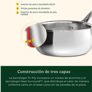 Cazo con tapa PureClad™ de Acero Inoxidable de 24 cm Triple Capa